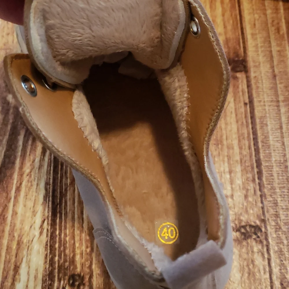 Fashion casual Sneakers Taupe faux fur lined casual comfort mid ankle high tops - Picture 4 of 9